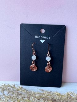 earrings with copper spirals Moonstone earrings with copper spirals