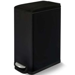 13.2 Gallon Slim Trash Can, Stainless Steel Kitchen Step Garbage Can, Black