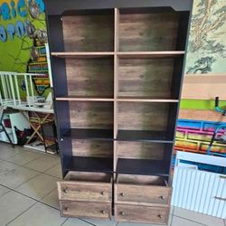 FINETONES 71" Tall Bookshelf with 4 Drawers, 6-Tier Double Wide Bookshelf and Bookcase with Storage,