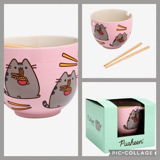 SANRIO PUSHEEN RAMEN BOWL WITH CHOPSTICKS