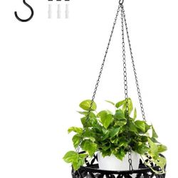 Black Metal Hanging Plant Basket – Indoor/Outdoor Modern Planter (New, $13)