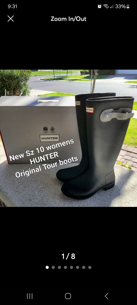 New Size 10 Womens Hinter Rubber Boots Original Tour Black Gray Nib
