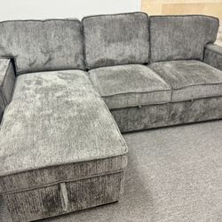 Stunning Dark Grey Pull Out Sleeper Sofa Sectional With Storage Console Drop Down Cup Holder & Usb🚨