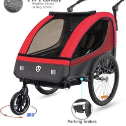 Suspension Bike Trailer & Stroller 2 in 1 Double Seat for Toddlers, Kids, Child Bicycle Carrier Jogger