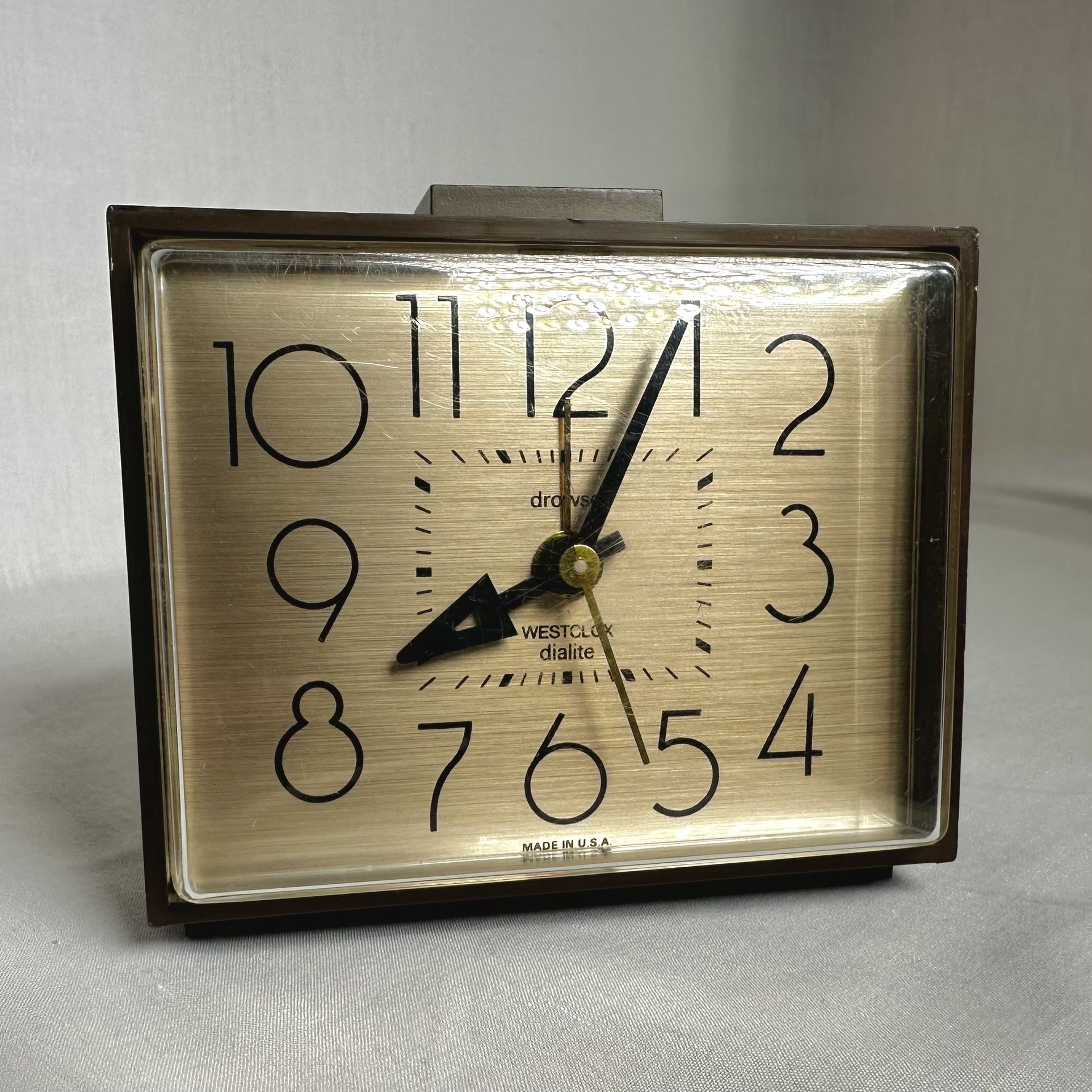 Westclock Mid-Century Brown Gold Alarm Clock 1970s