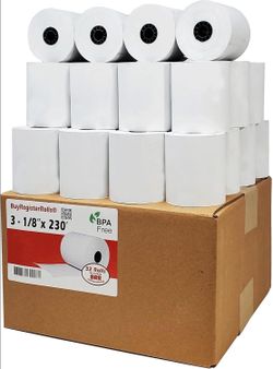 Thermal Receipt Paper Rolls 3-1/8 in x 230 ft White Case of 50 POS
