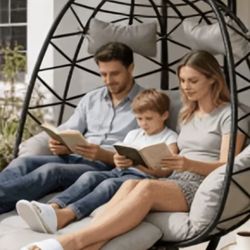 Double Egg Chair With Light  Gray Cushions And Foot  Rest brand New And Box Super Comfortable. Beautiful.