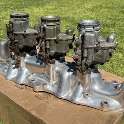 Edelbrock Intake Manifold Flathead Ford 3x2 w/ Holley 94 Carburetors