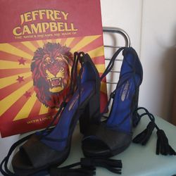 Free People Size 9 Jeffrey Campbell Black Sue Navy Pump