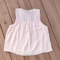 Mi Ami Francesca’s Pink Bubble Gum Sleeveless Blouse Semi Sheer Keyhole Back Eyelet Neckline Size M