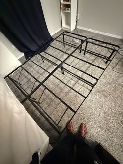 Full size Black Metal Platform Bed Frame and Mattress