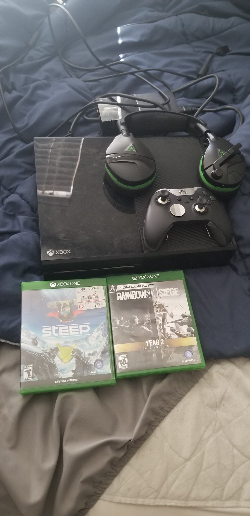 Xbox one, Elite Controller, Turtle Beach headset, and some free games