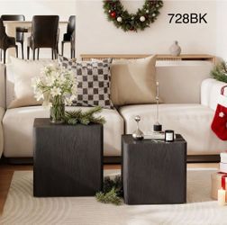 Nesting Coffee Table Set of 2, Modern Coffee Table and End Table Sets, Small Wooden Nesting Side Tables for Living Room, No Assembly(Black)