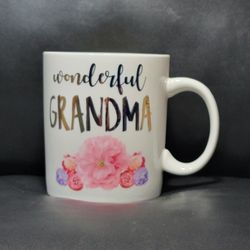 Floral Wonderful Grandma Coffee Ceramic Mug White Cup Novelty Gift Teacup