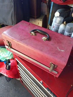 Red Metal Toolbox with Latch Closure