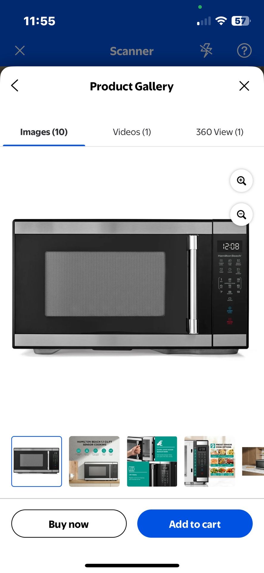 Hamilton Beach 1.1 cu ft Countertop Microwave Oven, Black and Stainless Steel