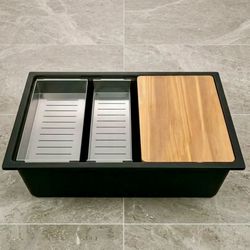 Kitchen Workstation Sink by Highpoint, 30 Inches Black Composite, Accessories Incl, Made in Europe