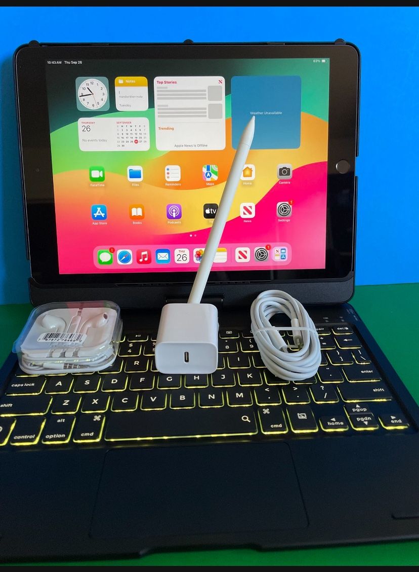 Apple IPad 9th Generation (10.2” Retina /Touch ID /IOS 18/ 2021 Model) 64GB with Pen, Keyboard & Accessories
