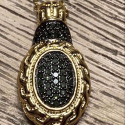 925 Silver Gold Plated Emerald Green Diamond Pendant Necklace 