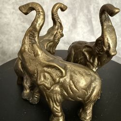 Solid Brass 3 Elephant Figurine Sculpture Statue Lucky  Trunk Up