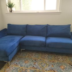 Blue Small Sectional- seats always covered (covers inlcuded)