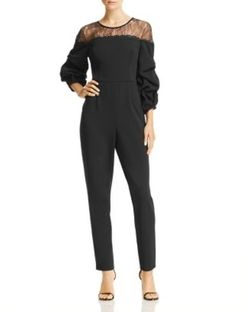 NWT $159 Adrianna Papell Woman’s Lace-Inset Crepe Black Jumpsuit, Sz 8