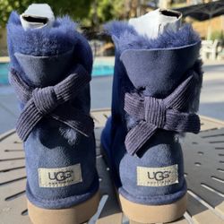 UGG MINI BAILEY CORDUROY BOW NAVY BOOTS - WOMEN'S