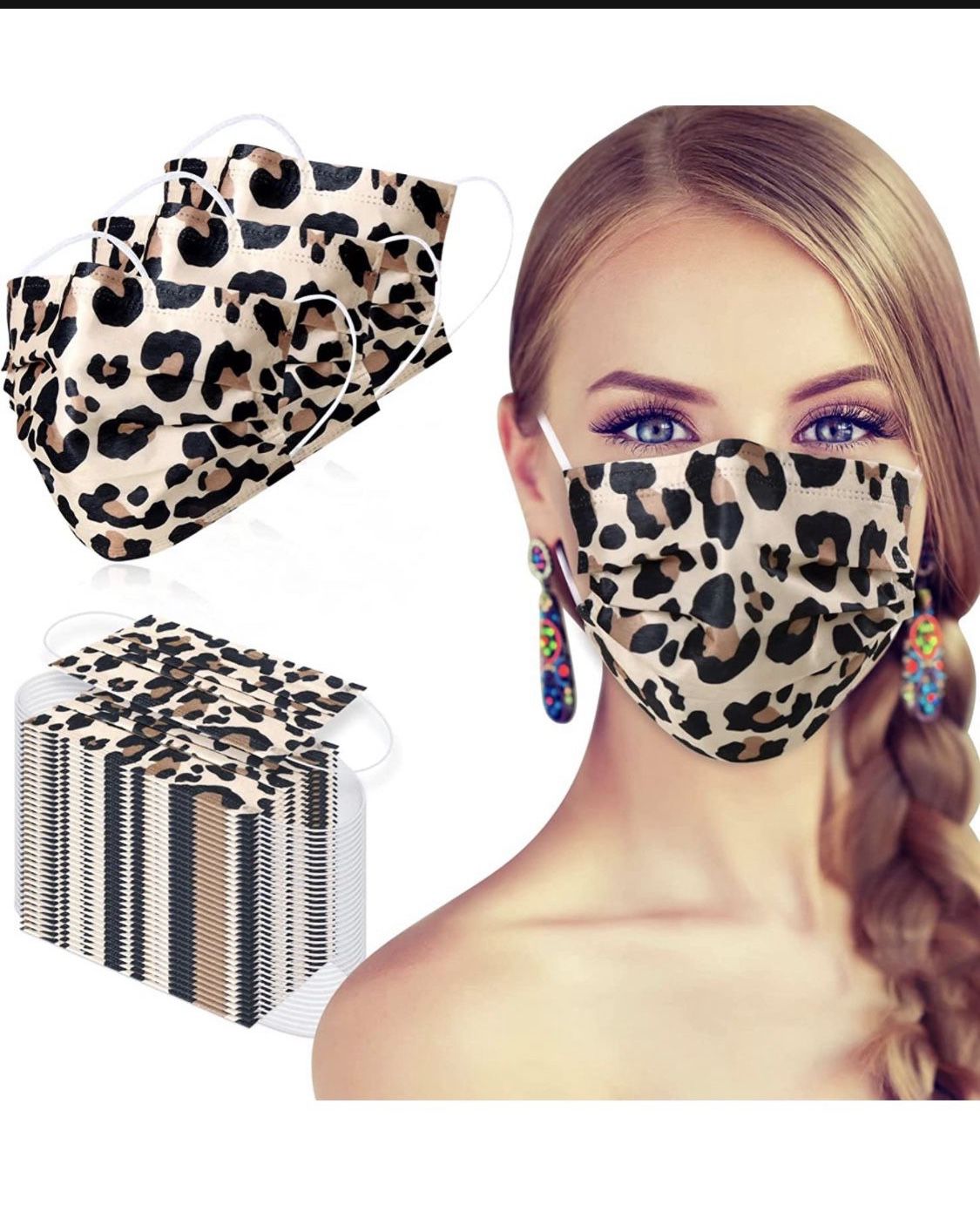 Disposable Face Mask - 50pcs Comfortable Protective Mouth Cover,Printed Cheetah Face Mask Adults, 3-Ply Breathable Safety Mask for Indoor Outdoor Home