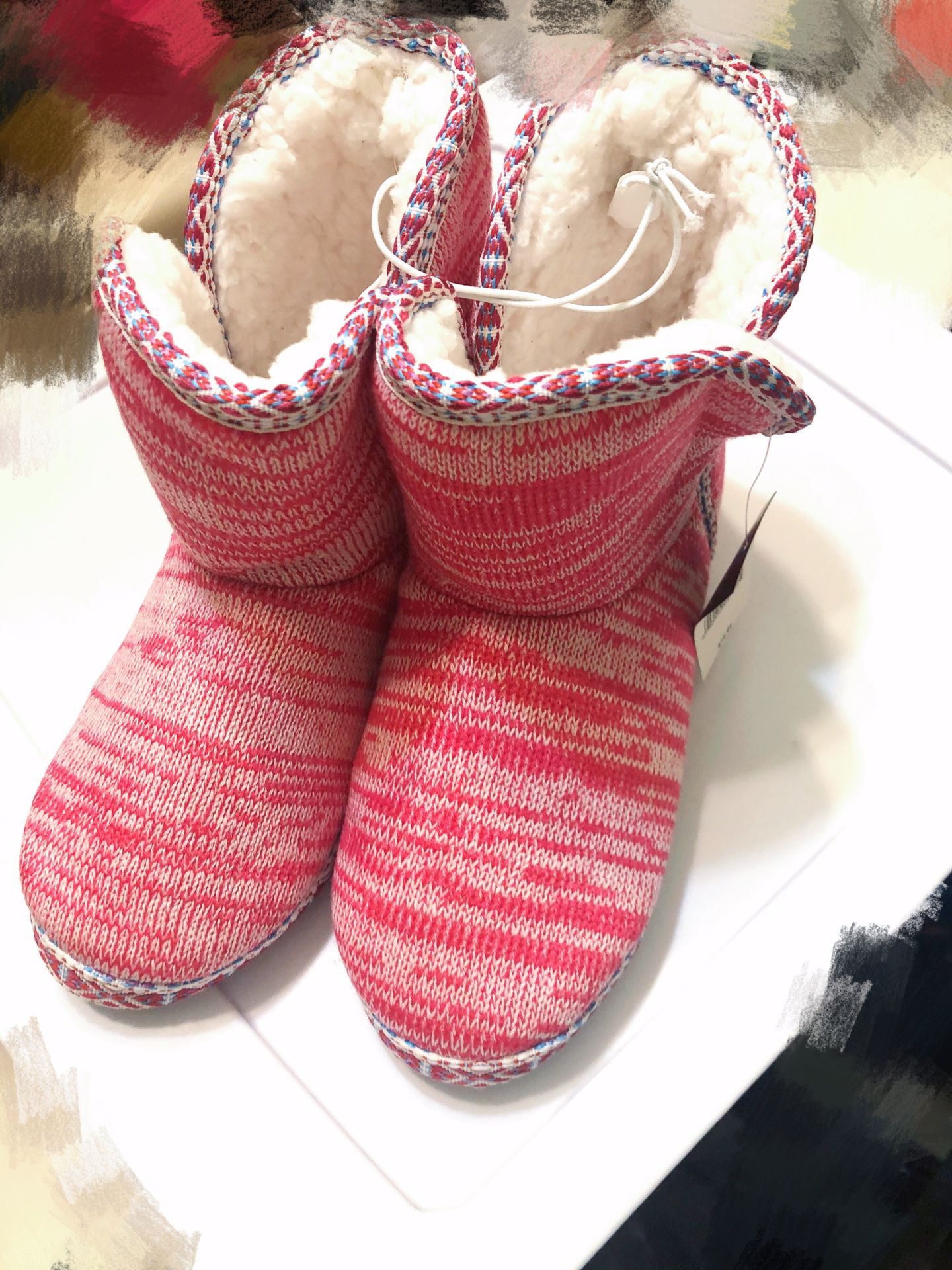 Pink boots Indoor/outdoor booties slippers rubber outsole warm & comfy Cushioned footbed size 6 7 8
