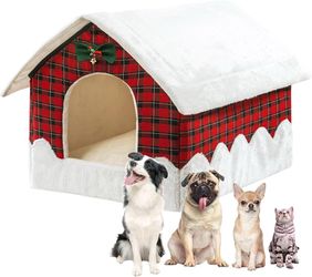 Indoor Dog House for Small & Medium Dogs, Warm Dog House Indoor Dog Beds with Soft Pillow, Covered Self Warming Dog Beds House for Christmas, 21.5 x 1