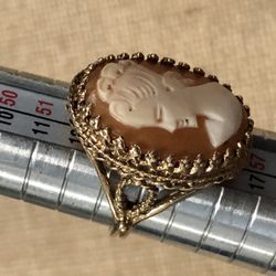 Vintage 10k Gold Ring Real Shell Cameo Size 7