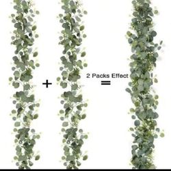 2 Pcs /Eucalyptus Wreath, Pack 5.7ft Artificial Mixed Eucalyptus Leaf Garland, Green Wreath Hanging Plants For Farmhouse Tabletop Center