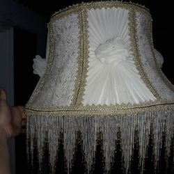 Large White Beaded Victorian Shade Whites Gold Accents Antique Lamp Shade
