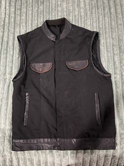 Black Motorcycle Club Vest with Leather Trim
