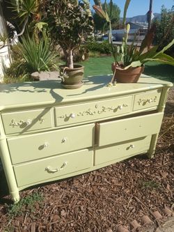 Painted Wood Dresser with Scroll Detail
