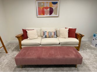 Couch with wood base (and all pillows), Ottoman, and Picture!