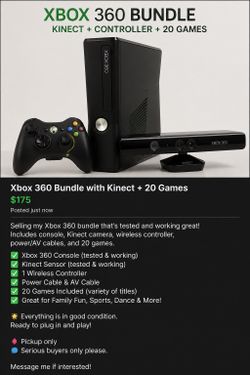 Xbox 360 Bundle with Kinect Camera, Controller & 20 Games