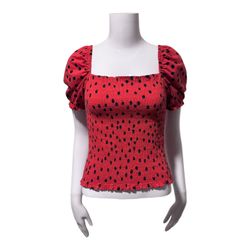 Anthropologie Dolan Polka Dot Smocked Top Size XS