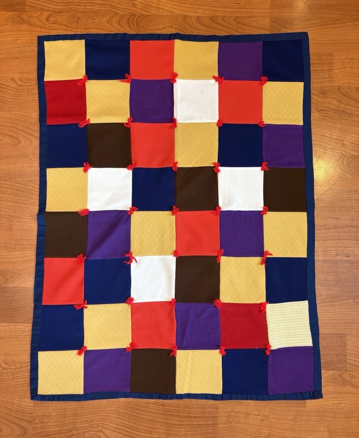 VINTAGE quilt Baby Child Crib Blanket 39”X 30” soft Blue backing Hand Made.