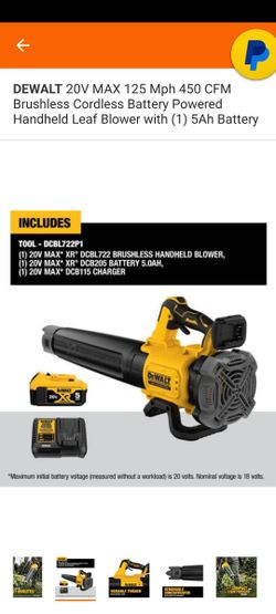 DeWalt 20V MAX DCBL722P1 125 mph 450 CFM 20 V Battery Handheld