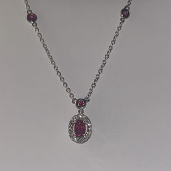 White Gold 8 Ruby Necklace Diamonds by Angie Women's Jewelry 14 Inches