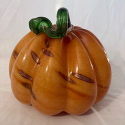LARGE 9" Hand Blown Art Glass Pumpkin - Fall Decor