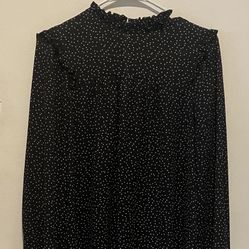 Black Dress/tunic White Polka Dots. Chiffon. 