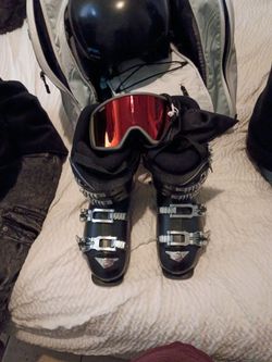 Ski Boots, Helmet, and Goggles Bundle