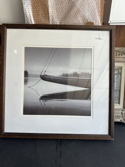 Black And White Picture With Wooden Frame