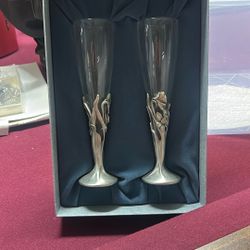 Set Of Pewter Champagne Flutes