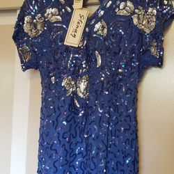 Stenay Beaded Dress Sz 8 NWT Royal Blue