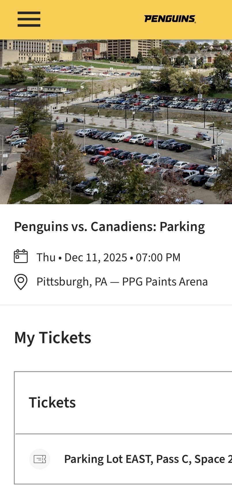 Penguins Canadiens East Parking Pass