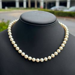 Vintage Antique Jewelry 14k solid yellow gold natural pearl necklace chain 18.50" 7.50mm width