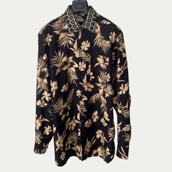 Dries Van Noten Black Tropical Floral Long Sleeve Shirt 50 M